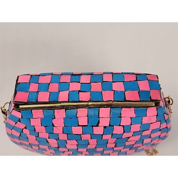 Ramla Mosaic Handmade Bag Pink Blue with Detachable Chain Strap Selling Sunset - Picture 6 of 16